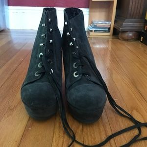 Black Suede Wedge Booties *Never Worn*